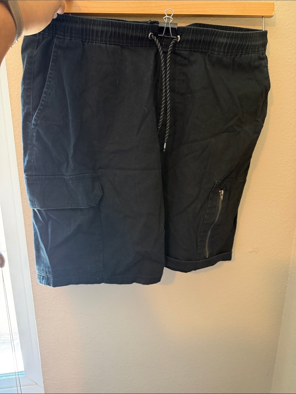 Tony Hawk Black Cargo Drawstring Shorts with Zip Pocket